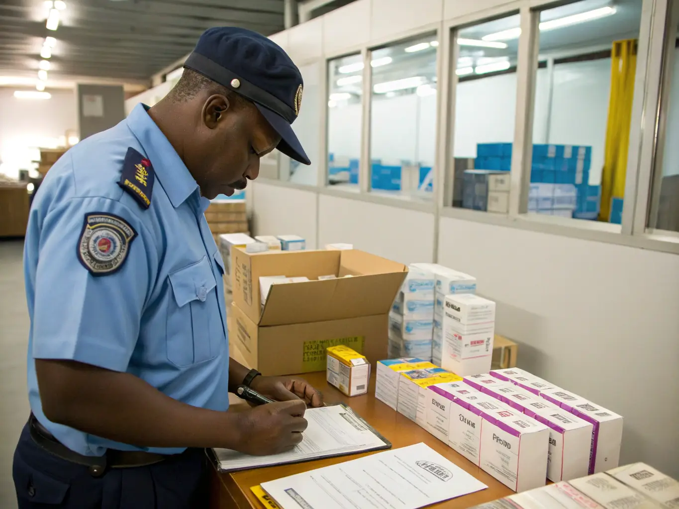 A shipment of goods is inspected by an Exim Americas compliance officer to ensure adherence to international trade laws and regulations, facilitating seamless export operations.