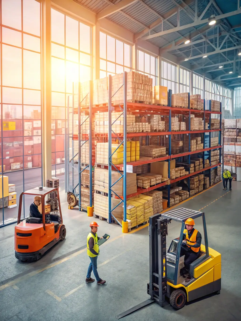 A busy e-commerce fulfillment center with workers packing and shipping orders, highlighting Exim Americas' e-commerce fulfillment services.