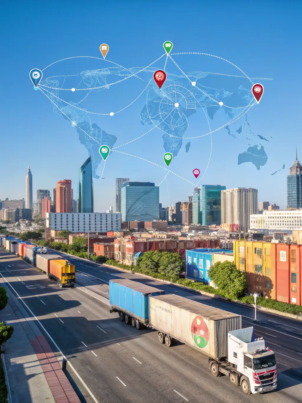 A detailed map interface showing real-time tracking of delivery vehicles, emphasizing the transparency and control offered by Exim Americas.