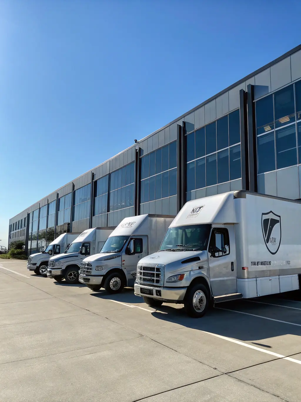 A diverse fleet of delivery vehicles, including trucks and vans, ready to handle various shipment sizes and delivery requirements, showcasing Exim Americas' flexibility.