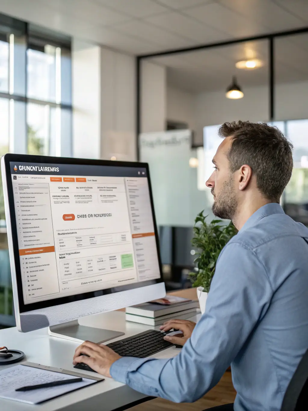 A close-up shot of a logistics expert reviewing a detailed shipping manifest, highlighting the personalized attention to detail in Exim Americas' services.