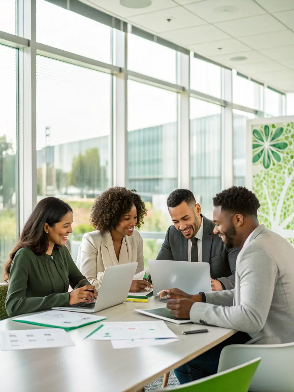 A diverse team of customs brokers collaborating in a modern office setting, showcasing the collaborative approach to compliance.