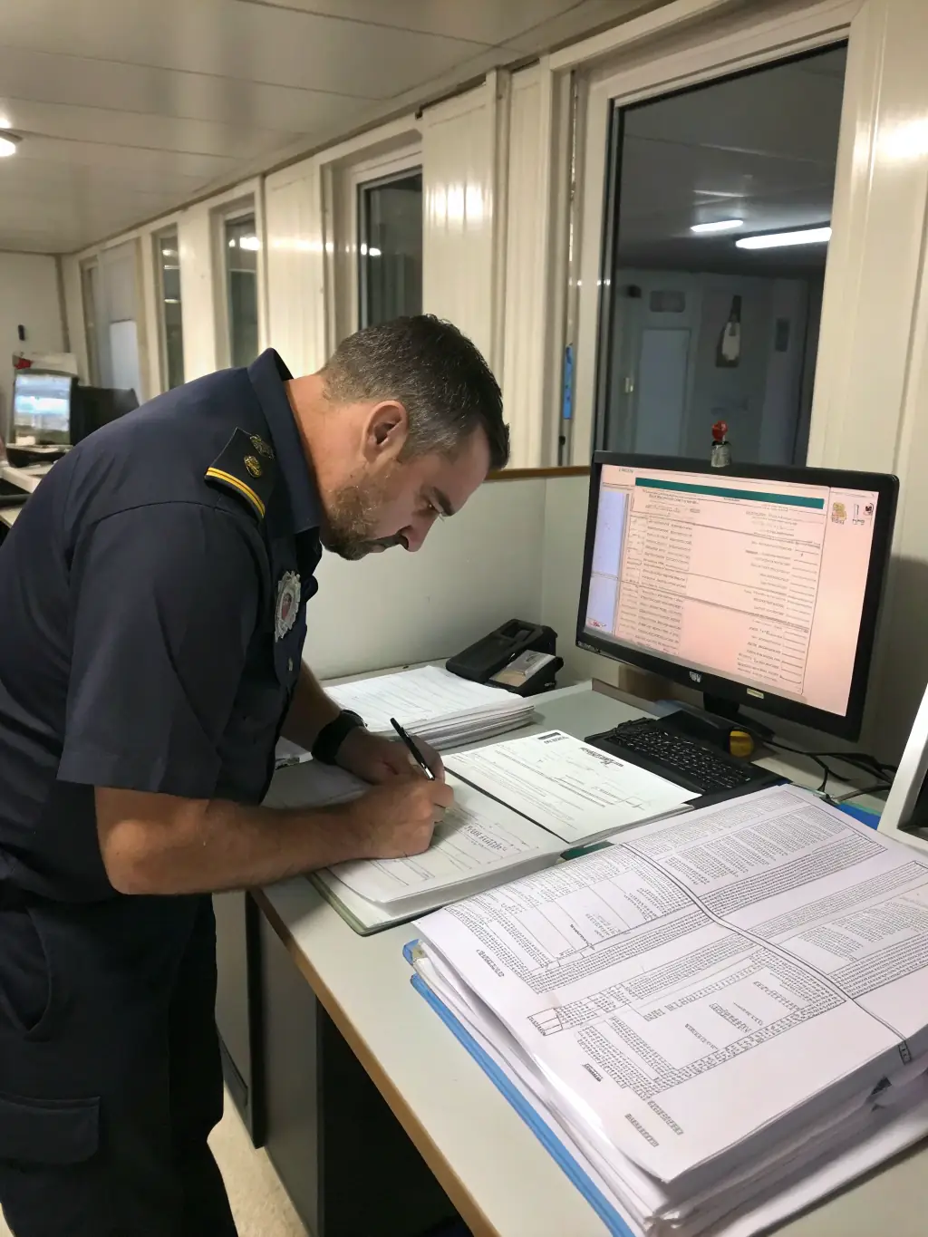 A clear and professional image of a customs officer inspecting documents, symbolizing customs clearance. The image should convey accuracy and compliance.