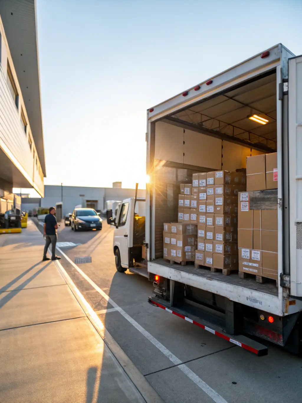 A secure, climate-controlled delivery truck arriving at a customer's doorstep, highlighting the care and protection Exim Americas provides for sensitive goods.