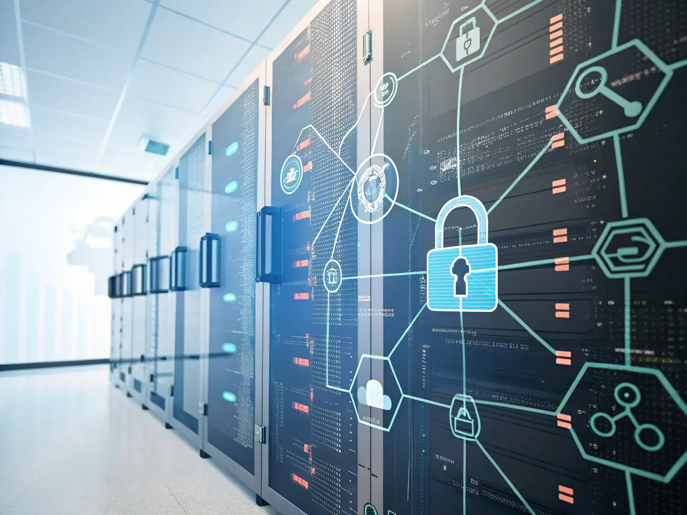 A graphic representation of data flowing through a secure network, emphasizing the security and reliability of Exim Americas' real-time tracking system.