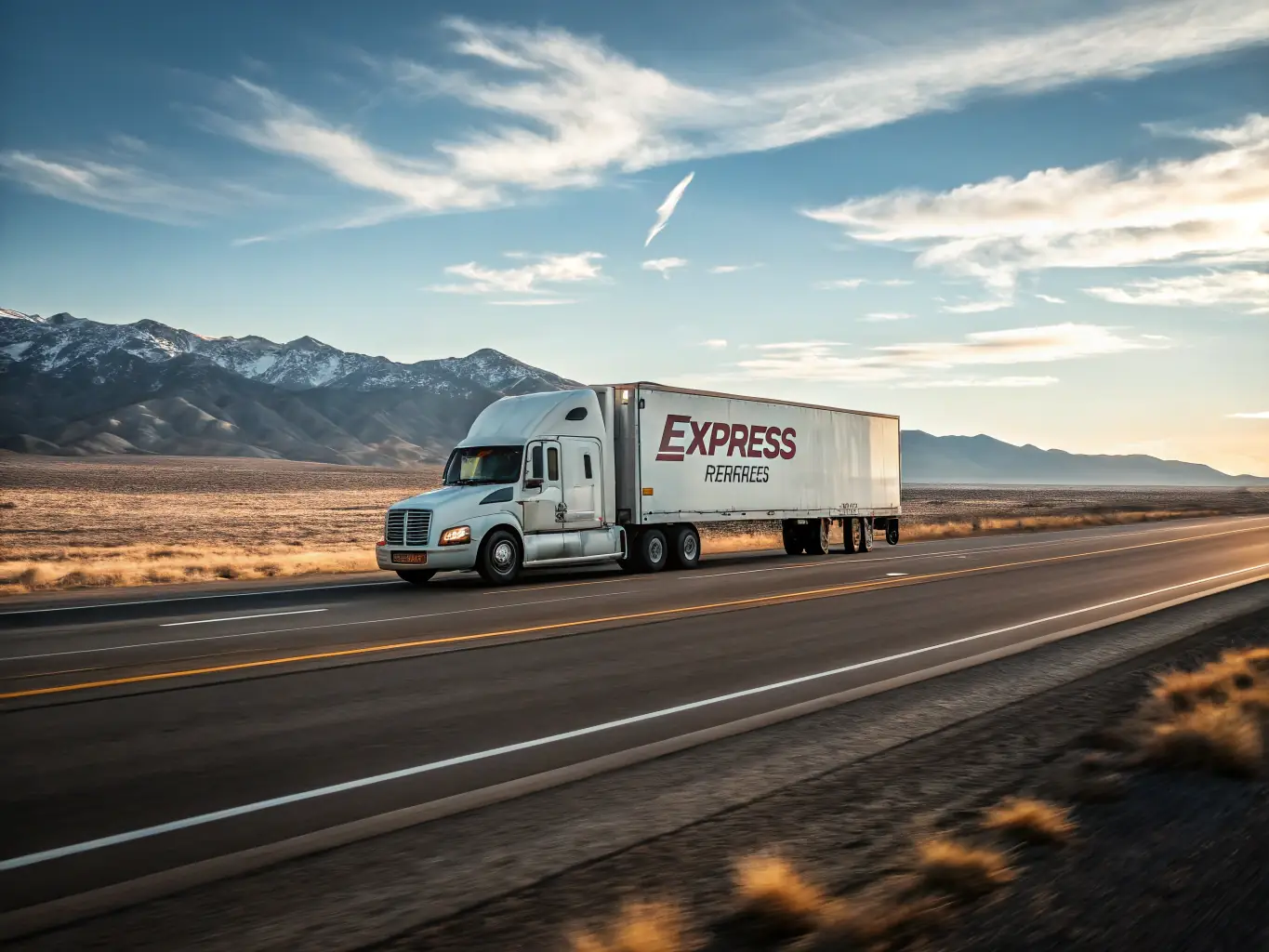 A delivery truck speeding down a highway, symbolizing fast and reliable delivery services for e-commerce orders.