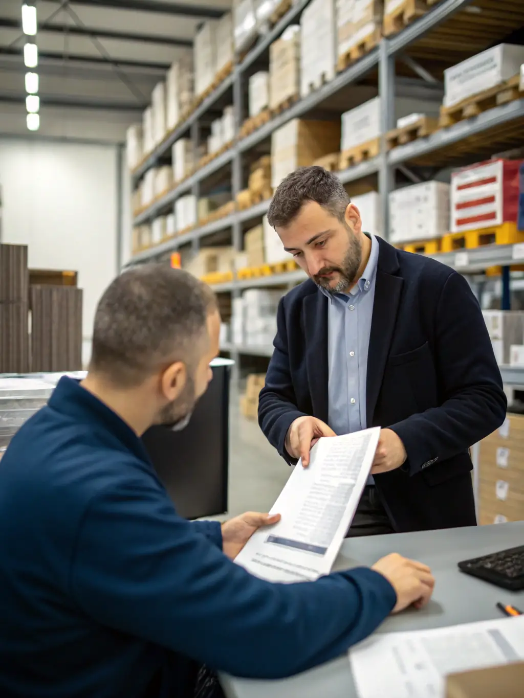 A close-up shot of a customs broker meticulously reviewing import documents, highlighting the attention to detail required for compliance.